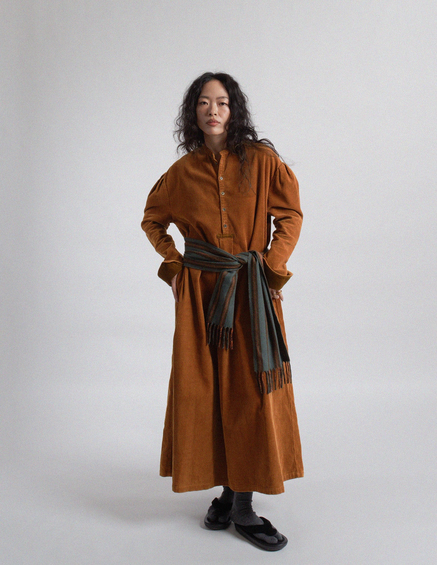 Kapital burnt orange corduroy oversized shirt dress