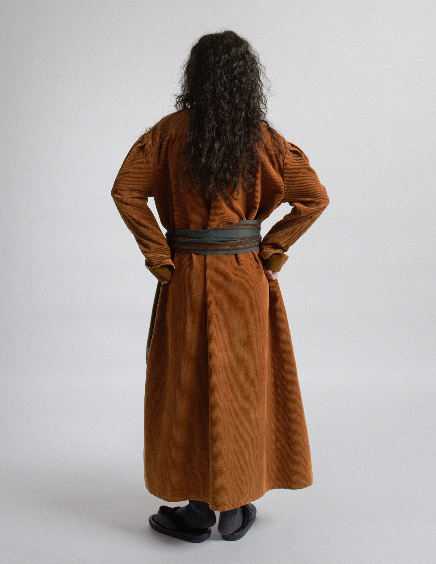 Kapital burnt orange corduroy oversized shirt dress back view