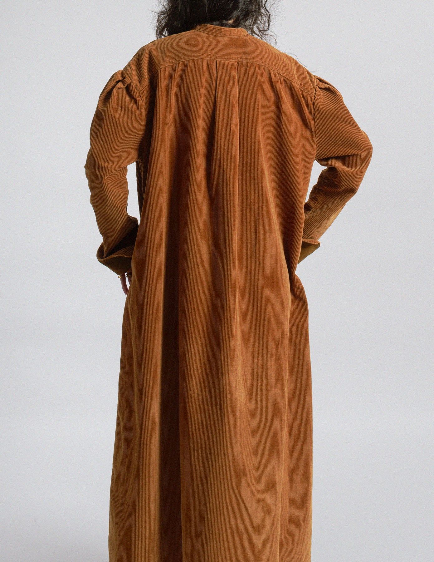Kapital burnt orange corduroy oversized shirt dress back detail