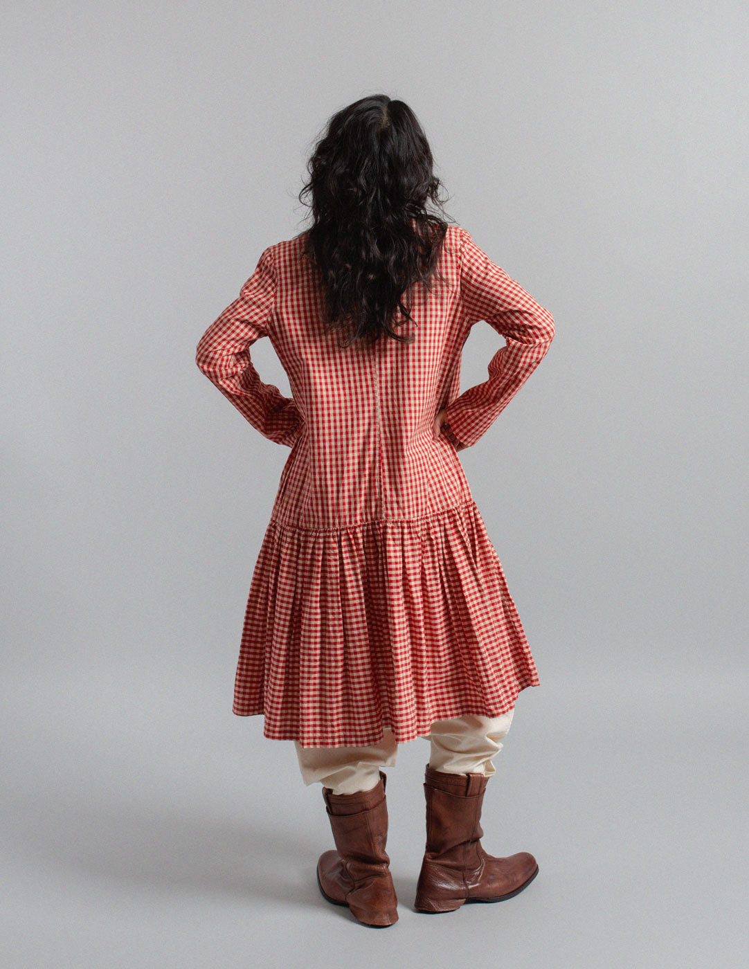 Kapital red and white gingham cotton open duster back view