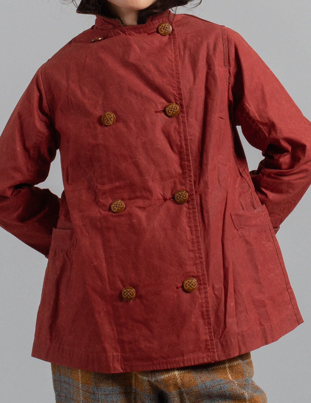 Kapital brick red waxed cotton Jacket detail
