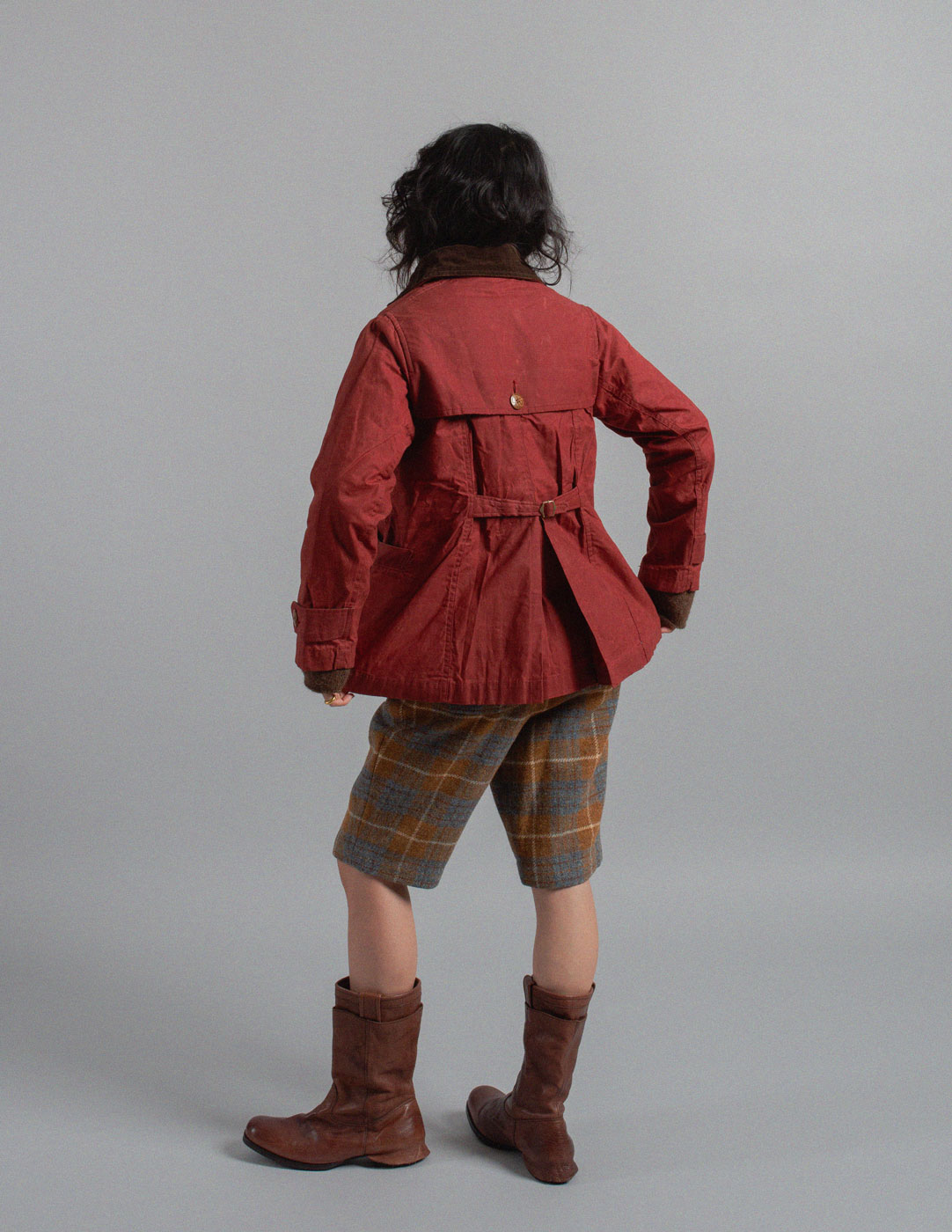 Kapital brick red waxed cotton Jacket back view