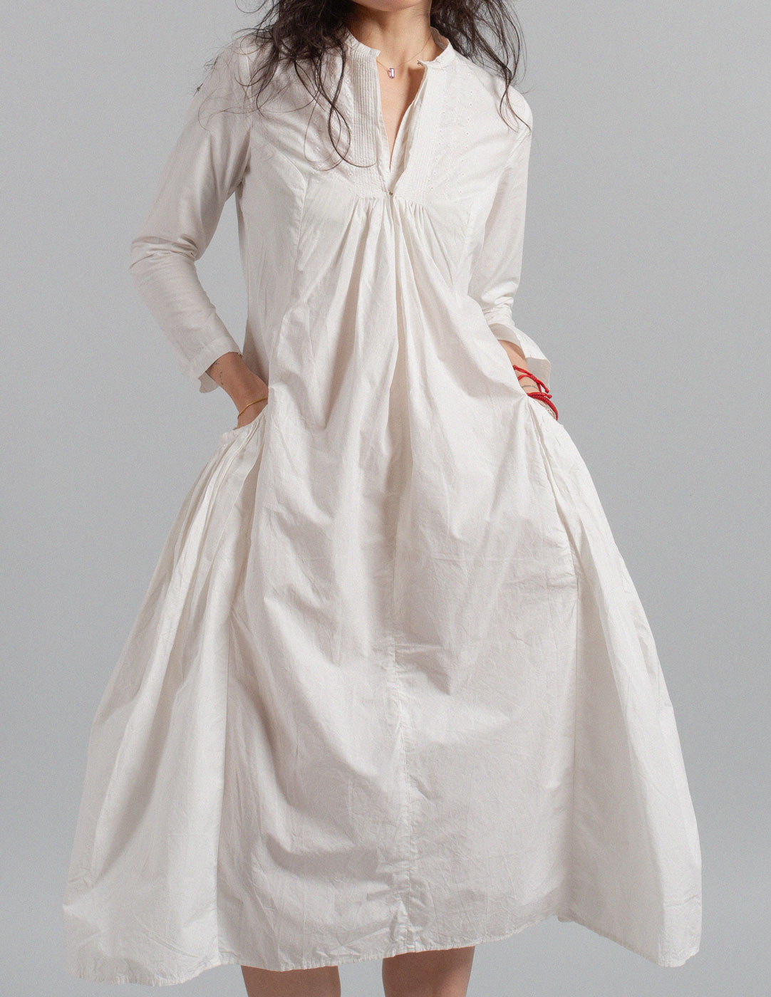 Kapital white cotton linen dress detail