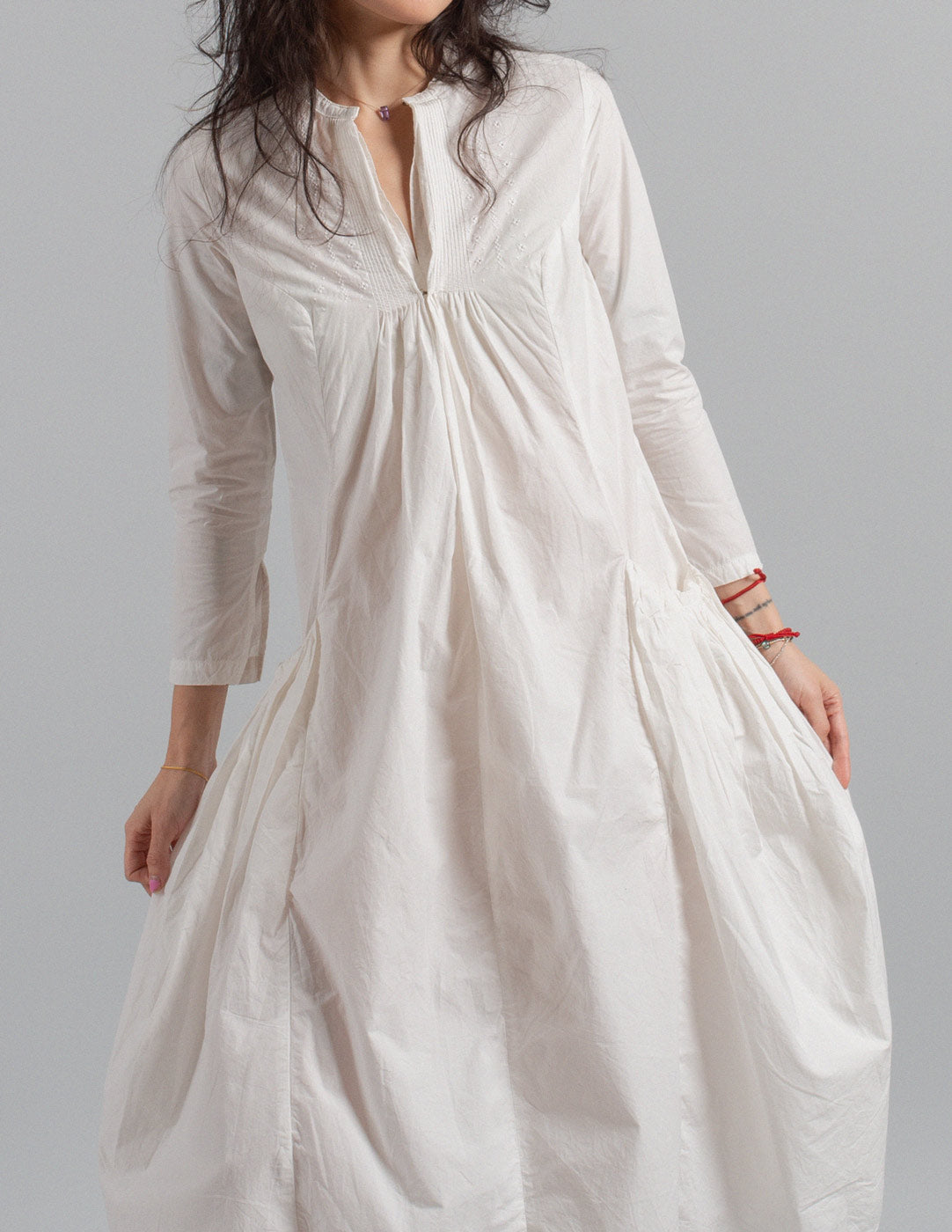 Kapital white cotton linen dress detail