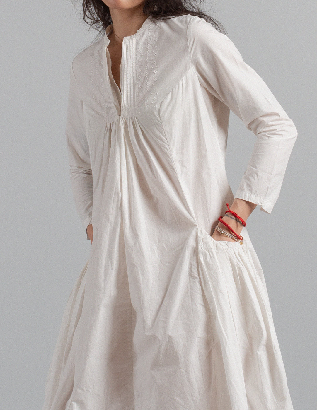 Kapital white cotton linen dress front detail