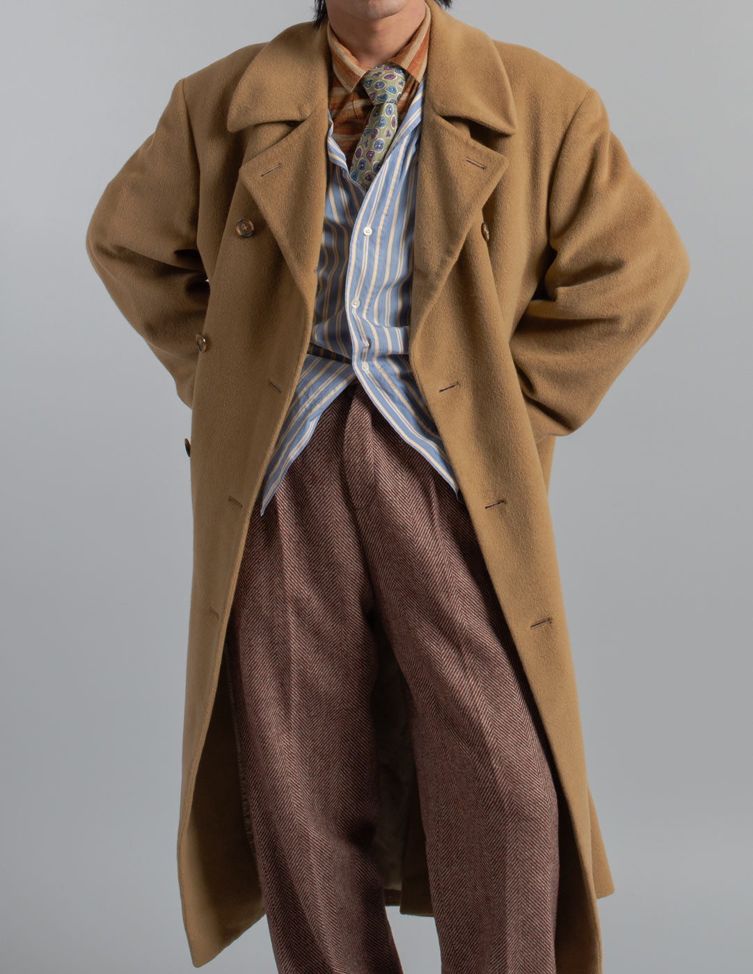 Krizia vintage camel wool coat detail