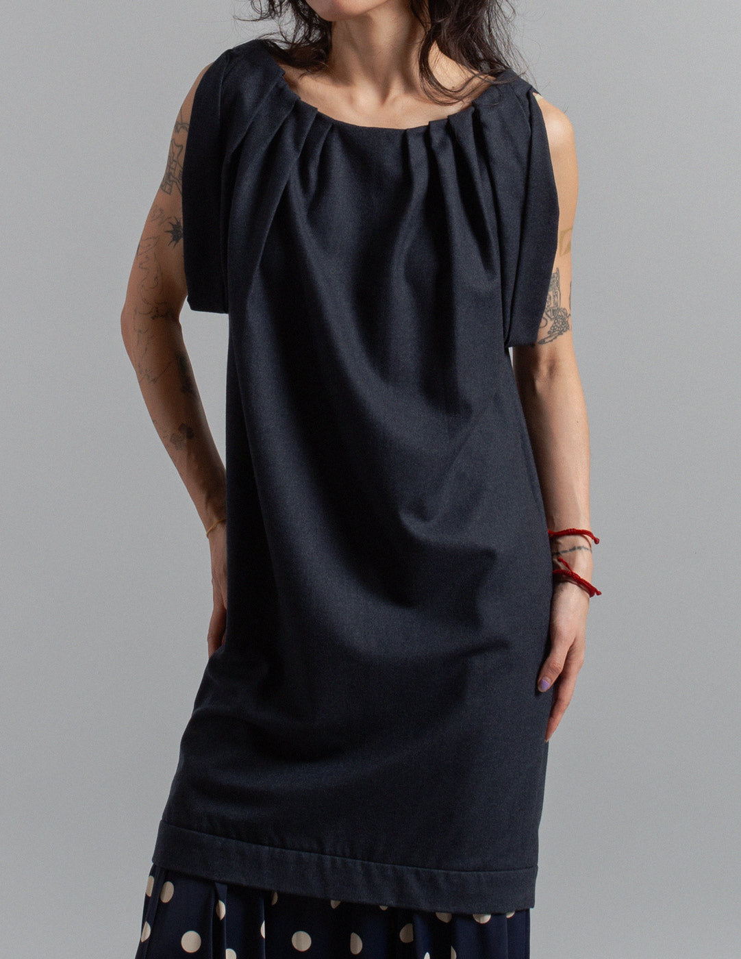 Miu Miu charcoal wool pleated shift dress