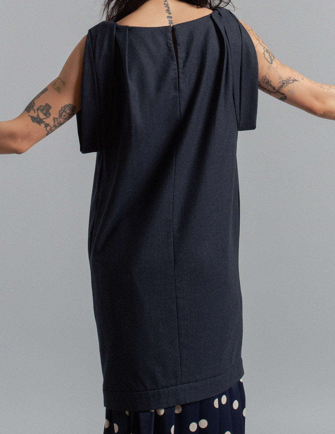 Miu Miu charcoal wool pleated shift dress back detail