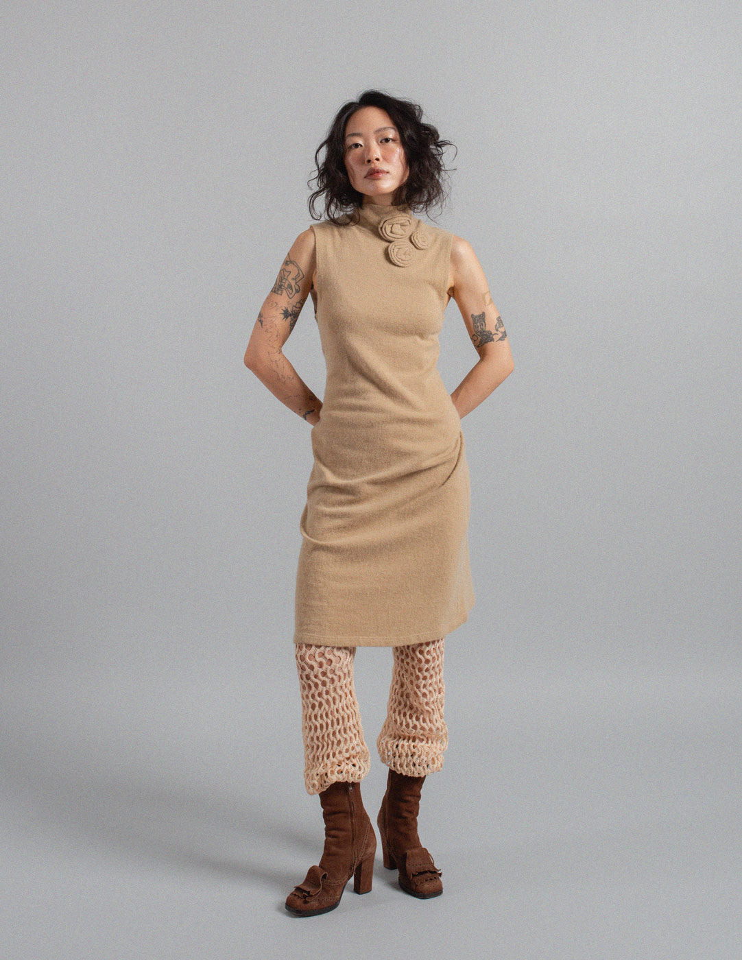 Moschino vintage angora rosette mock-neck knit dress