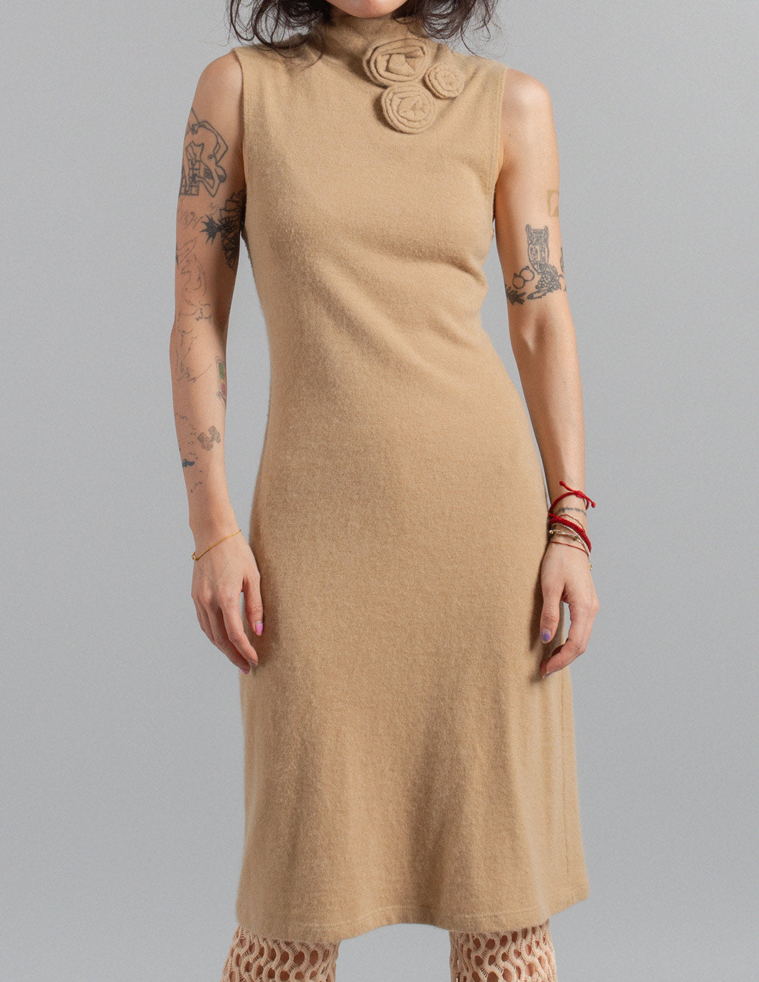 Moschino vintage angora rosette mock-neck knit dress detail