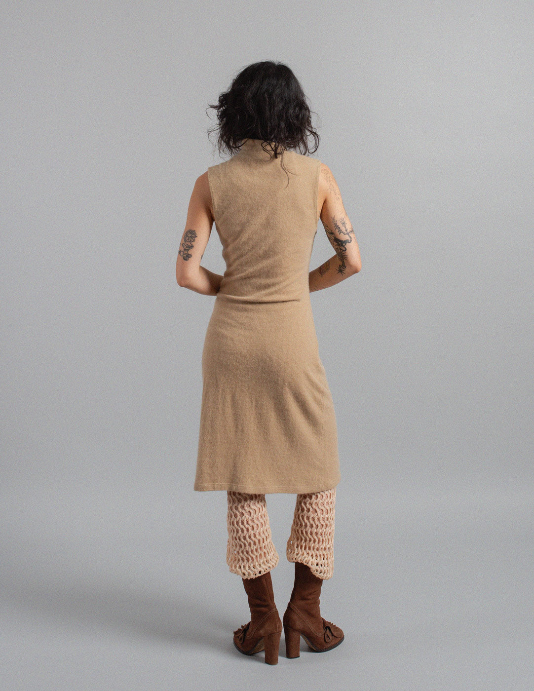 Moschino vintage angora rosette mock-neck knit dress back view