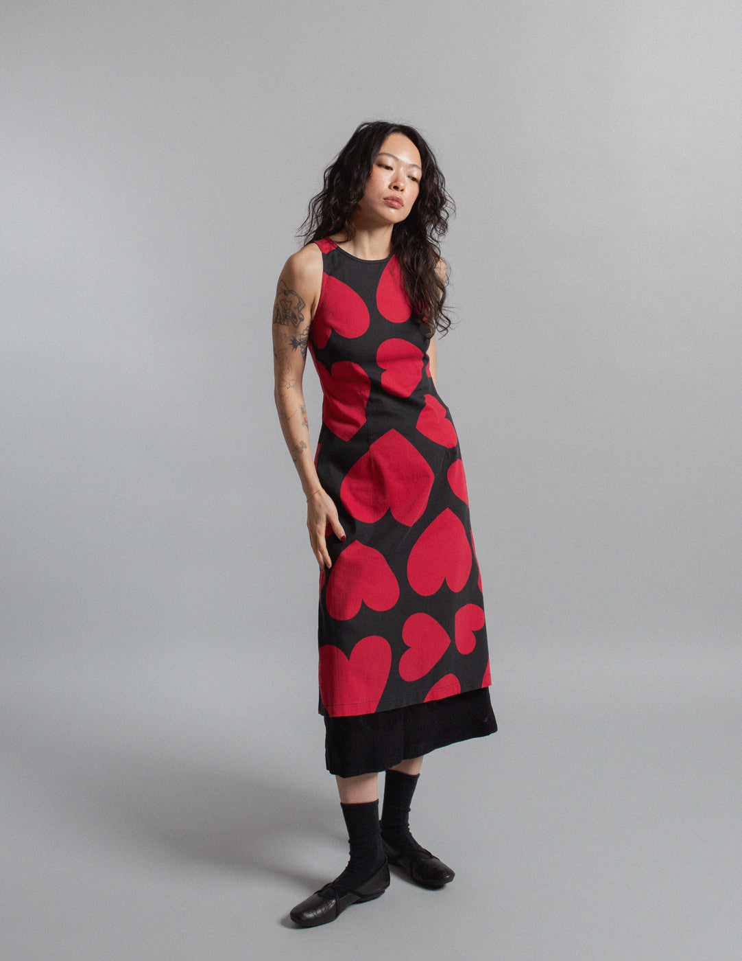 Moschino vintage red heart print sleeveless midi dress