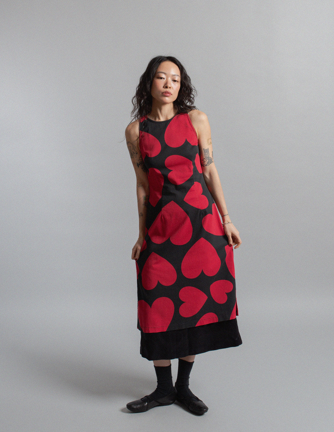 Moschino vintage red heart print sleeveless midi dress