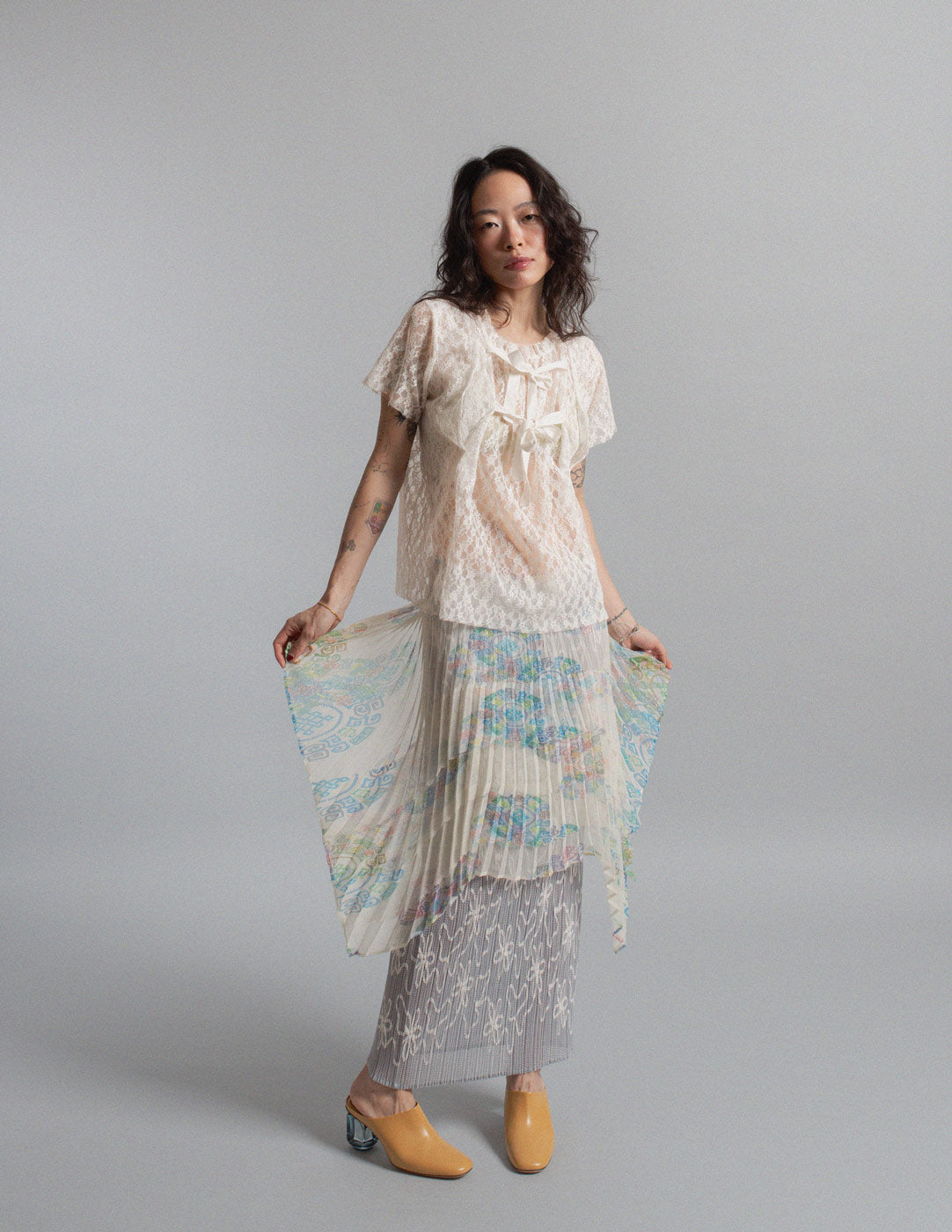 mandala motif sheer pleated wrap skirt