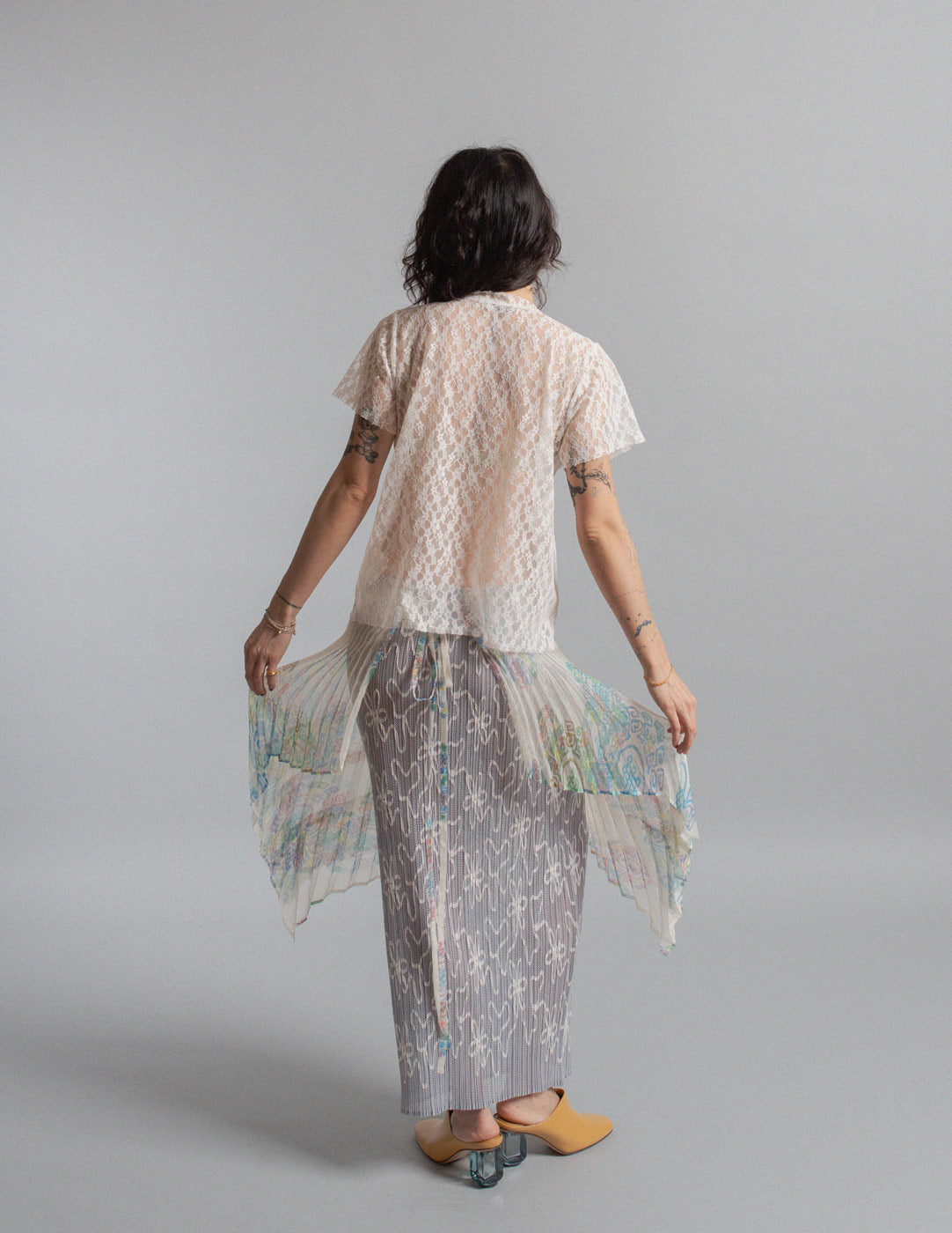 mandala motif sheer pleated wrap skirt