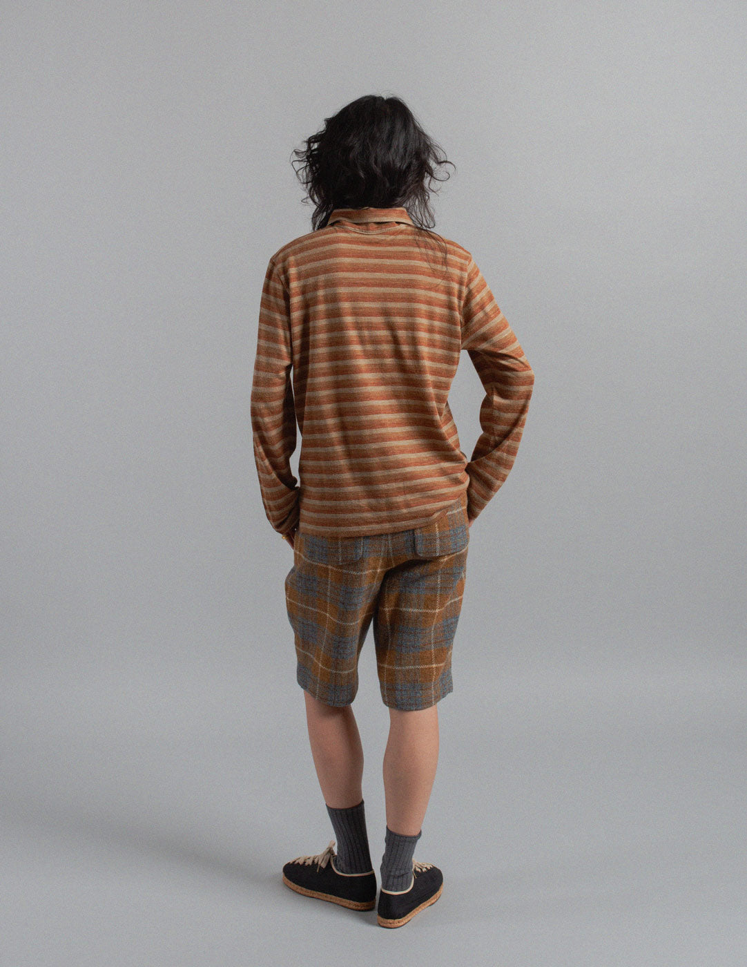 Prada warm neutral tone striped polo back view