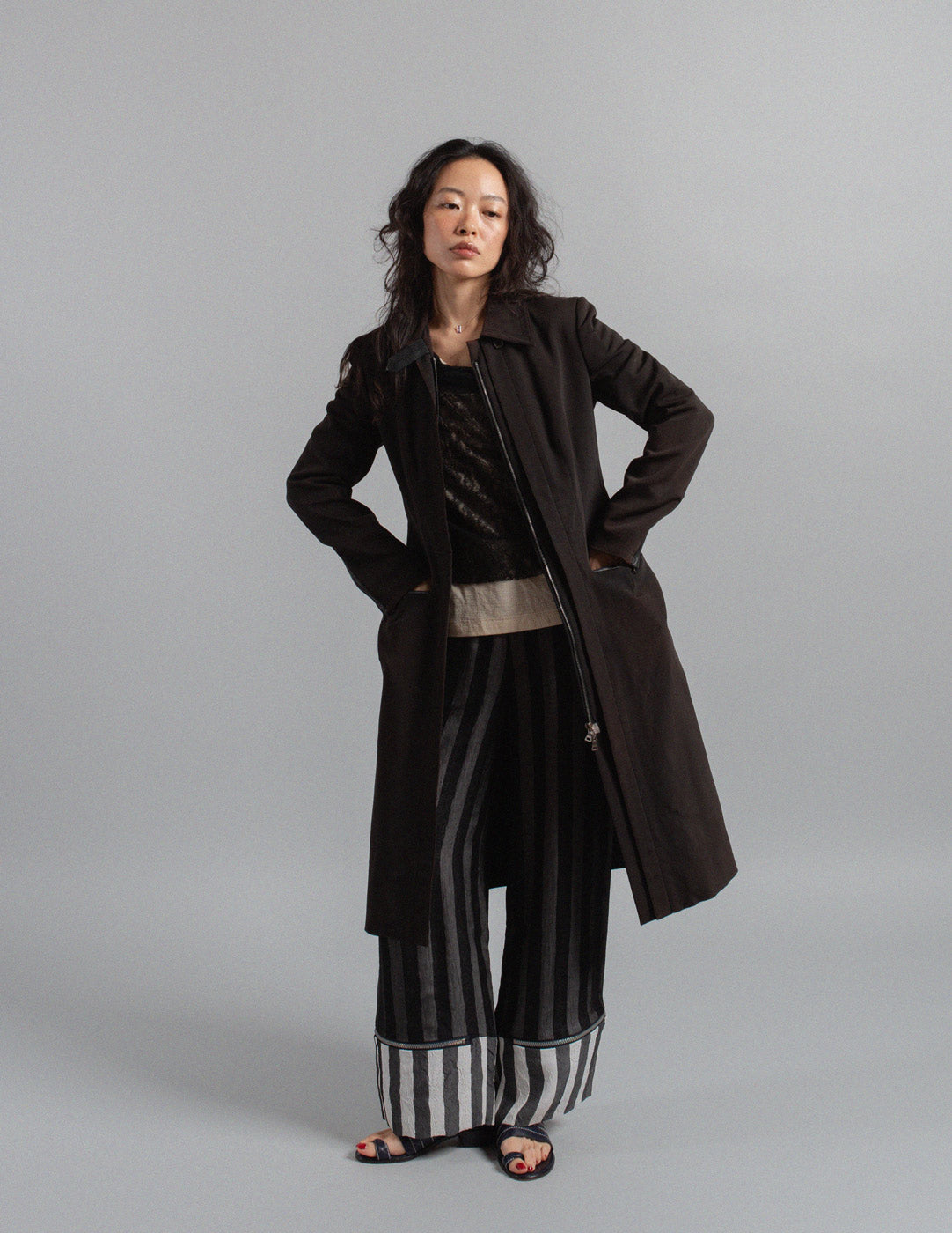 Prada sculpted panel zip-front tailored coat