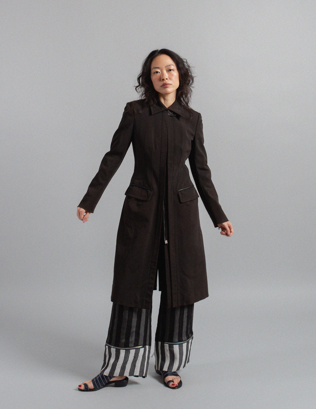 Prada sculpted panel zip-front tailored coat