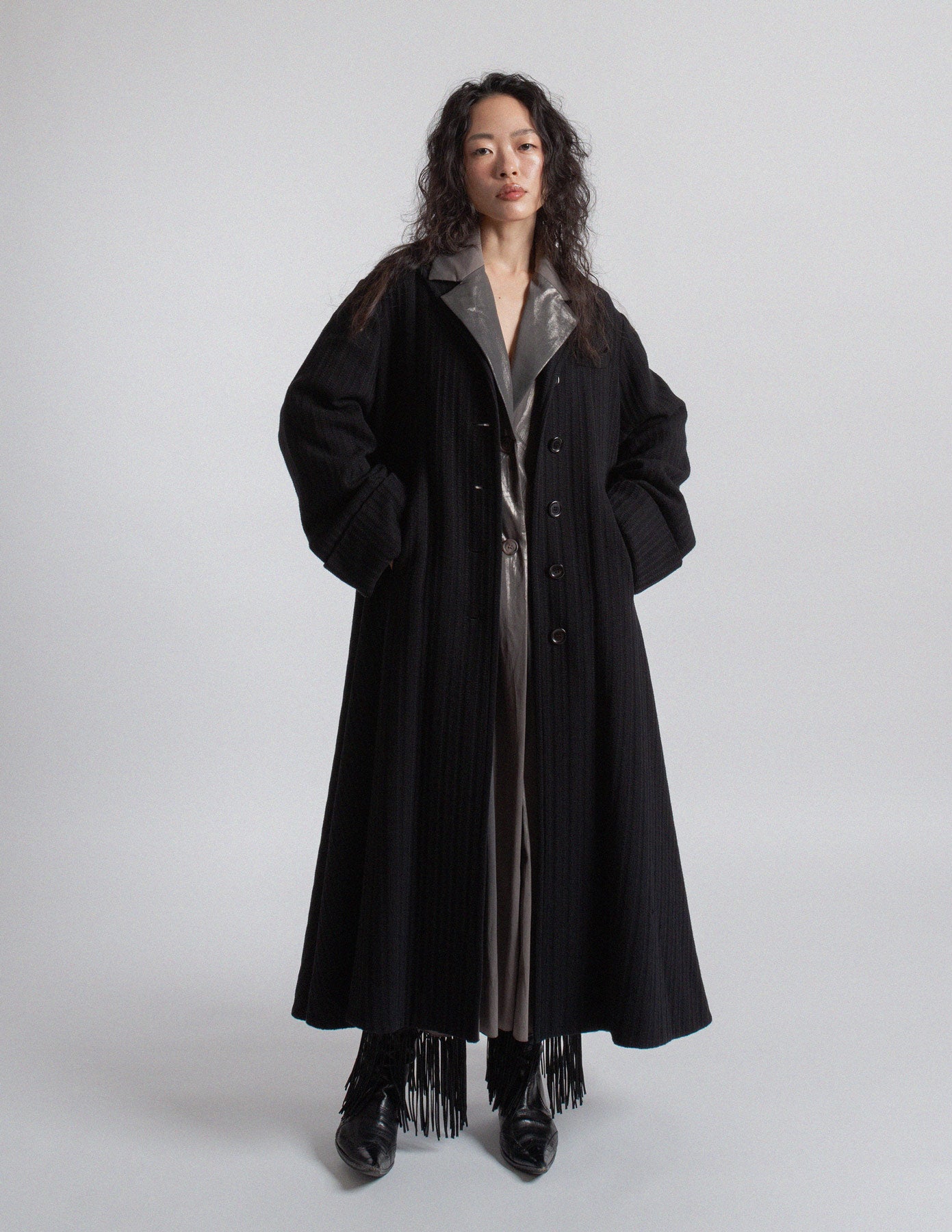 Romeo Gigli vintage black wool maxi swing coat