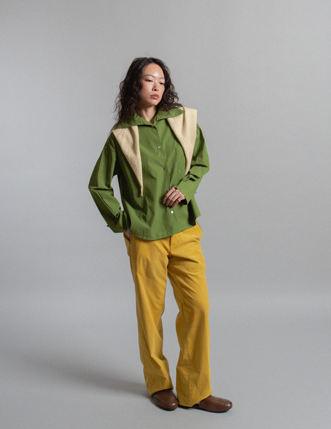 Romeo Gigli vintage earthy moss green cotton shirt