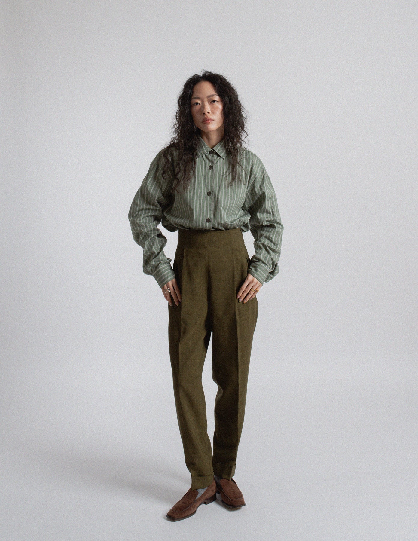 Romeo Gigli vintage olive green wool tailored suit