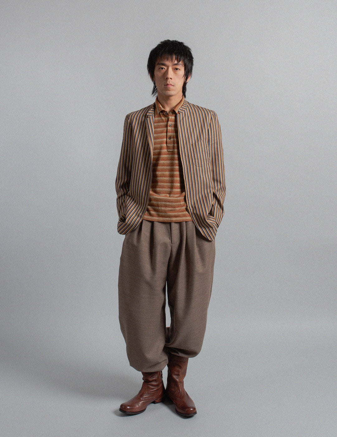 Romeo Gigli vintage striped zip jacket with Mandarin collar