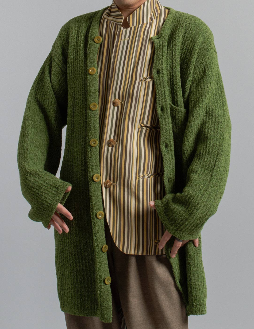 Giorgio Armani vintage moss green bouclé knit vest and cardigan set