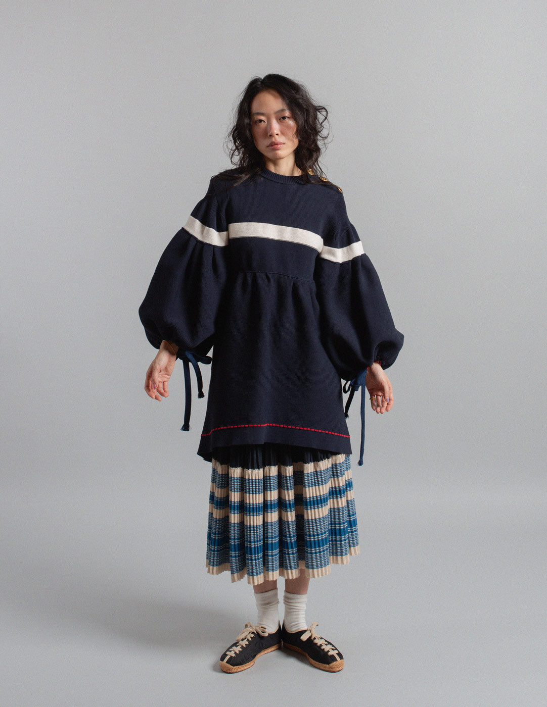 Sonia Rykiel vintage navy knit babydoll dress with balloon sleeves