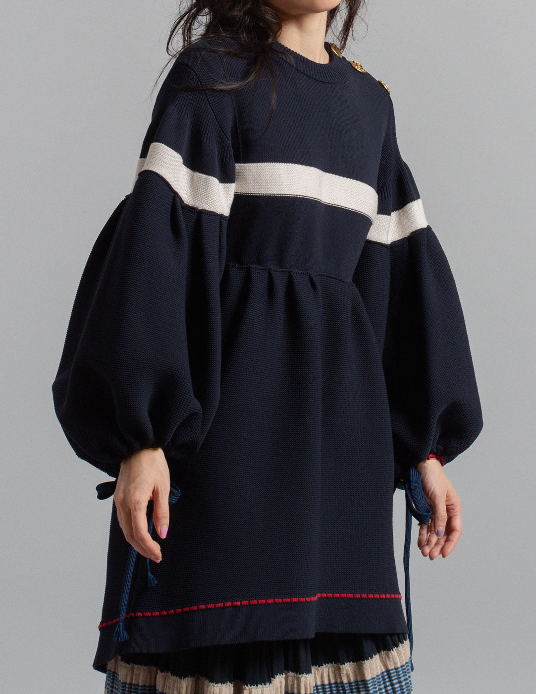 Sonia Rykiel vintage navy knit babydoll dress with balloon sleeves detail