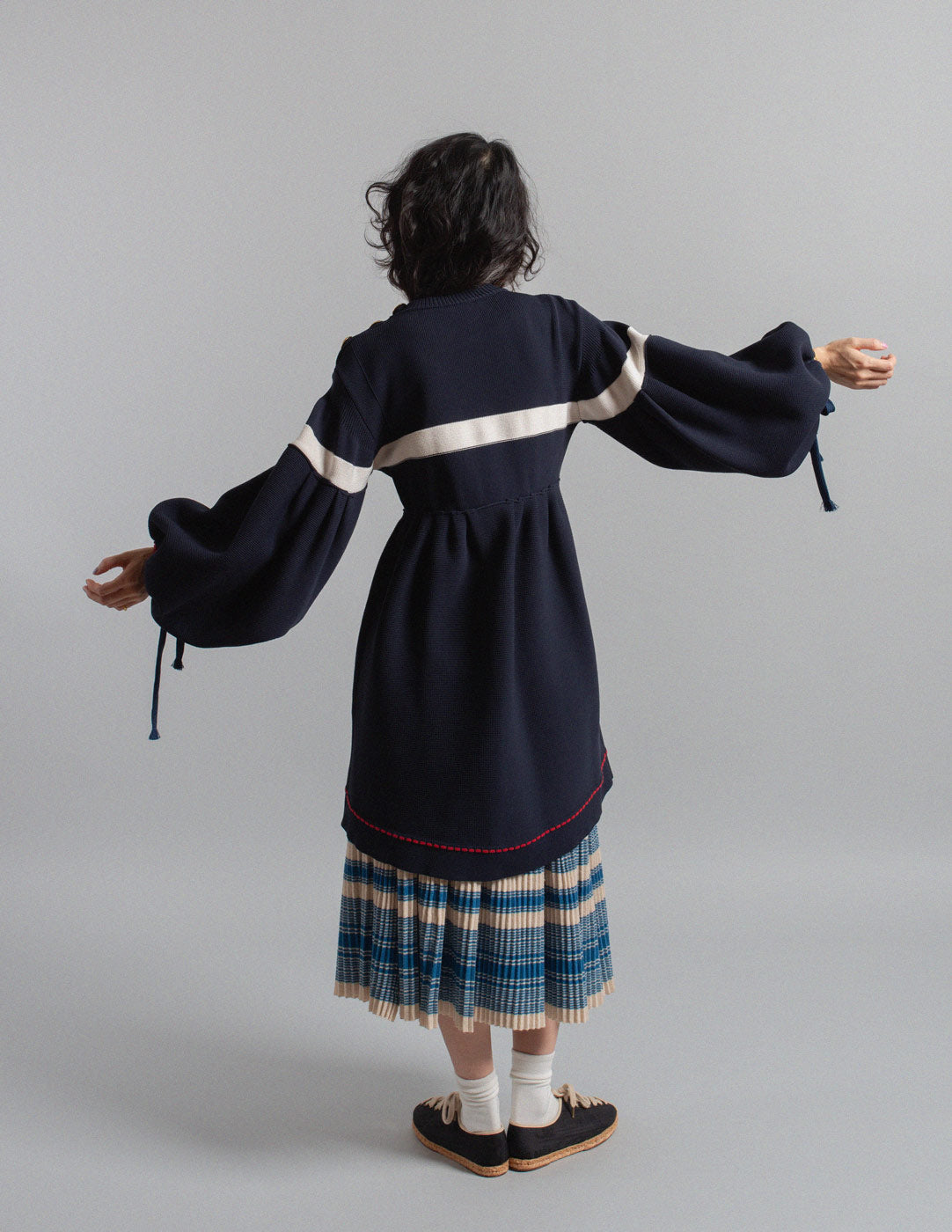 Kapital indigo pleated smocked convertible wrap skirt back view