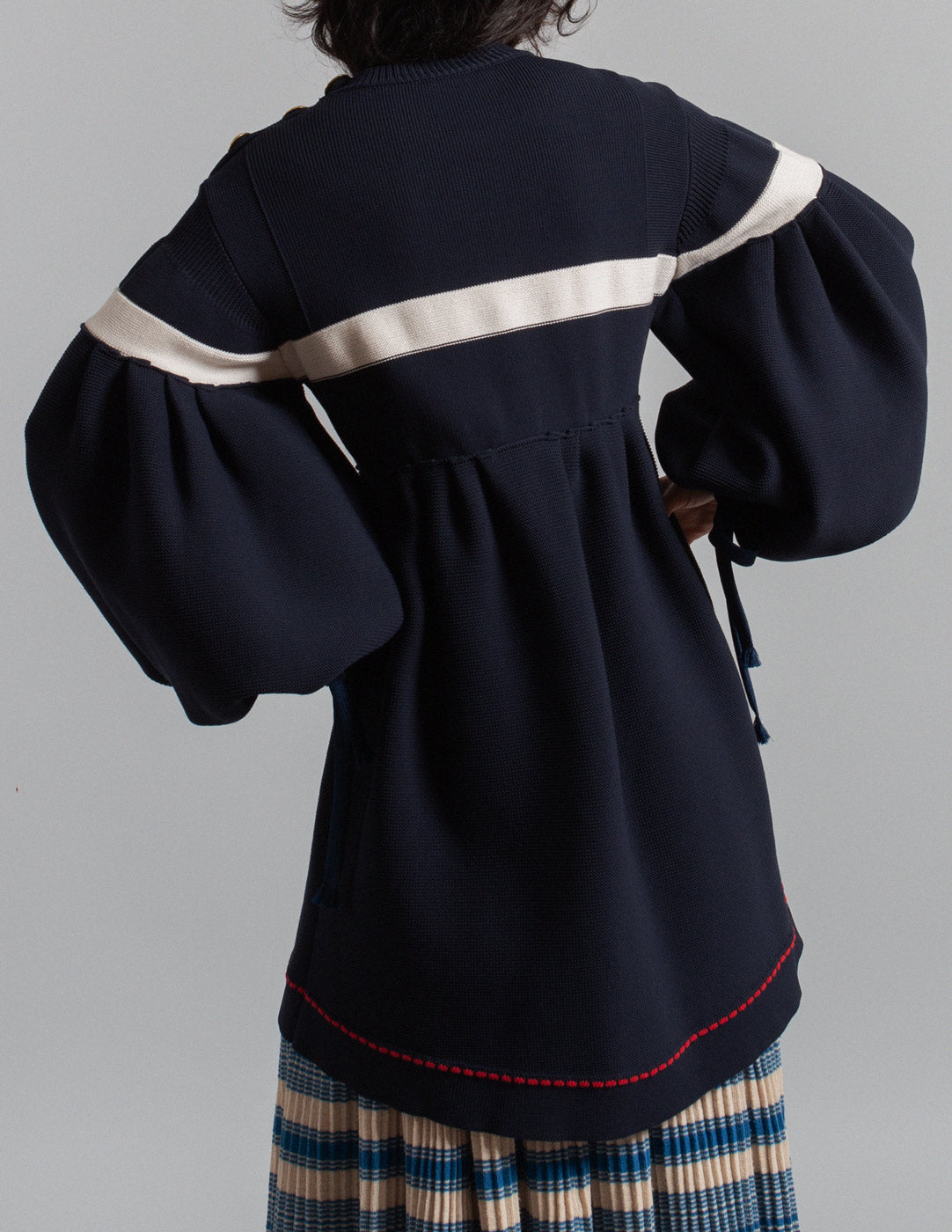 Sonia Rykiel vintage navy knit babydoll dress with balloon sleeves back detail