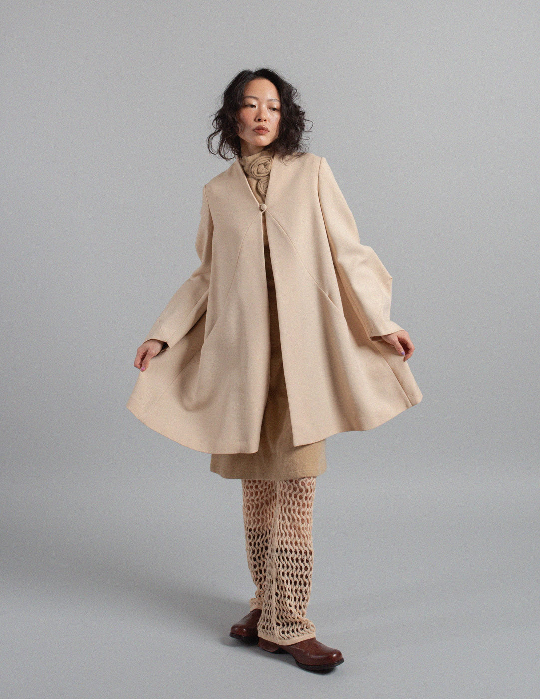 Sybilla vintage eggshell sculptural wool swing coat