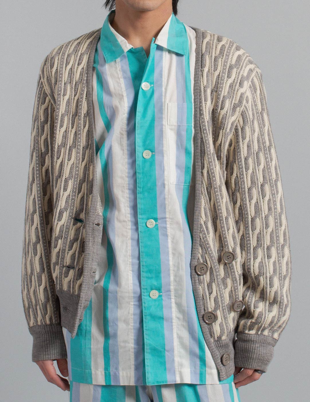 Issey Miyake vintage aquamarine striped cotton pajama set