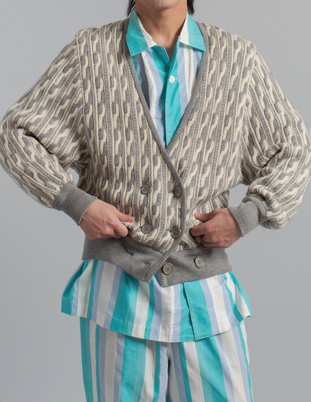 Valentino vintage textured cable knit double-breasted cardigan