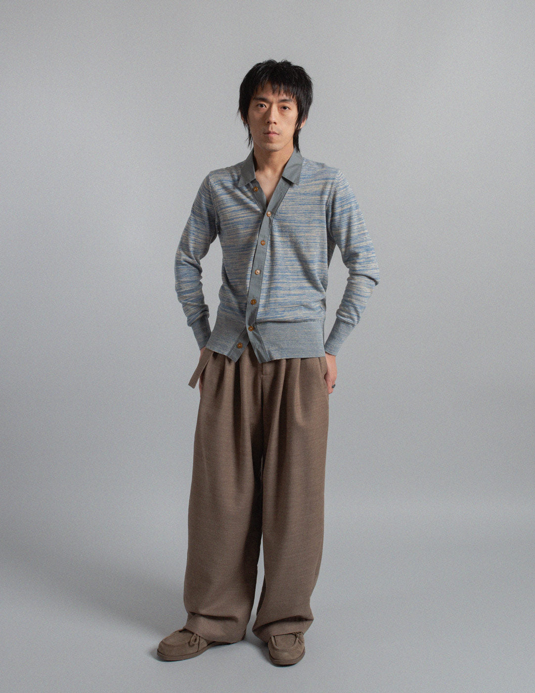 Vivienne Westwood Man dusty blue cotton and linen mélange knit cardigan