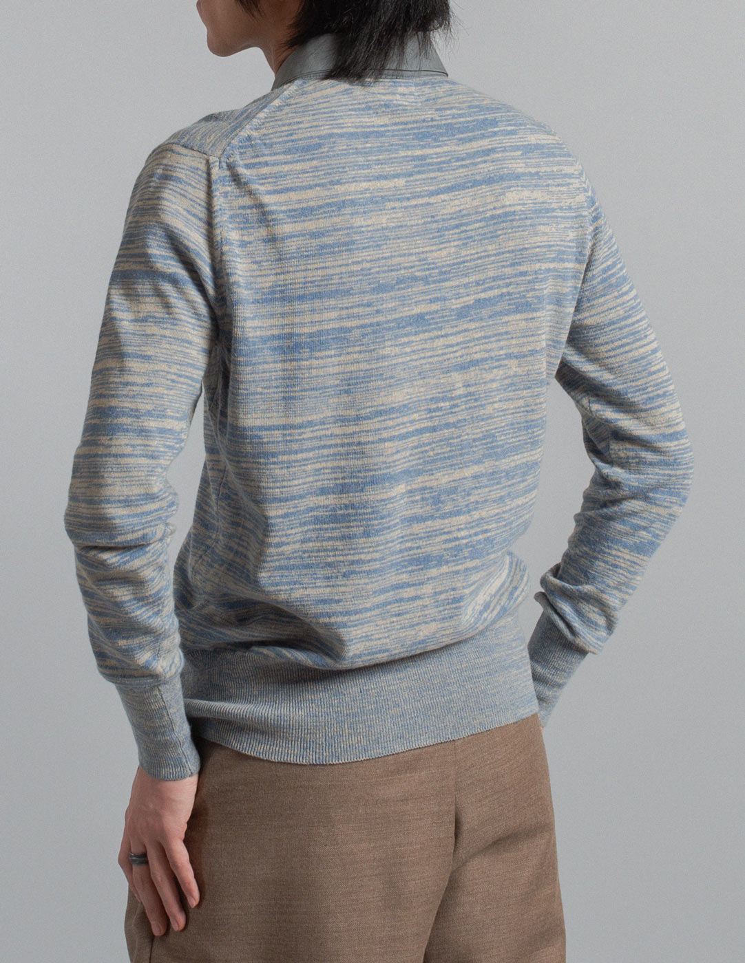 Vivienne Westwood Man dusty blue cotton and linen mélange knit cardigan back detail