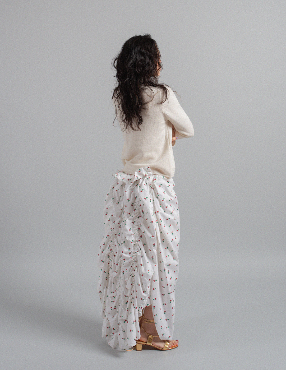 Yves Saint Laurent cherry print ruffled cotton skirt