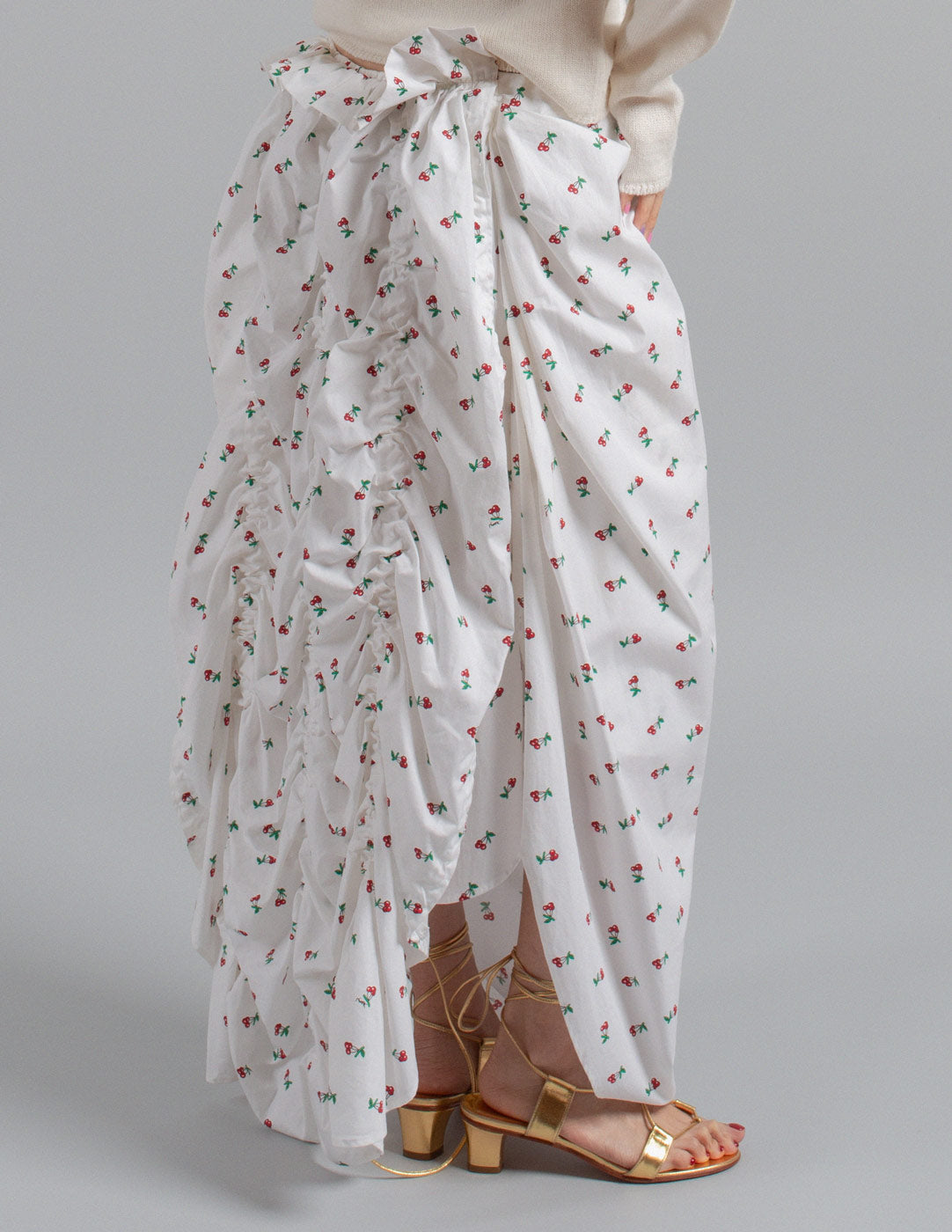 Yves Saint Laurent cherry print ruffled cotton skirt back detail