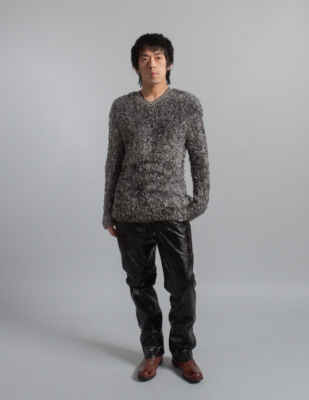 vintage black and silver fuzzy brushed sweater