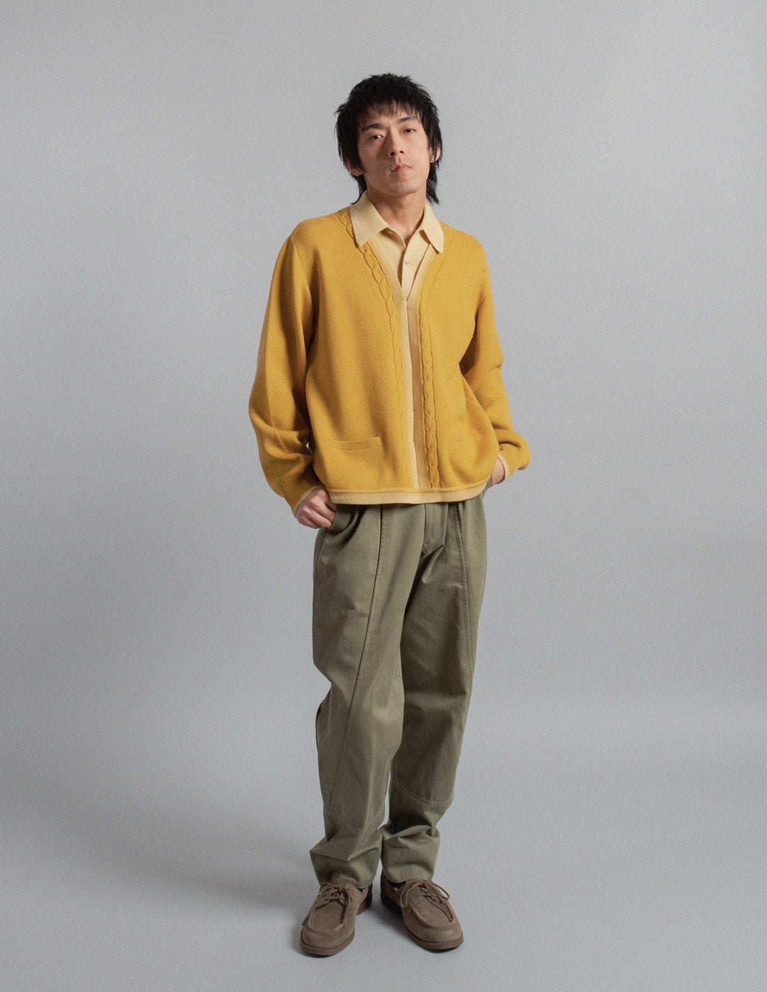 vintage mustard cable knit collared sweater