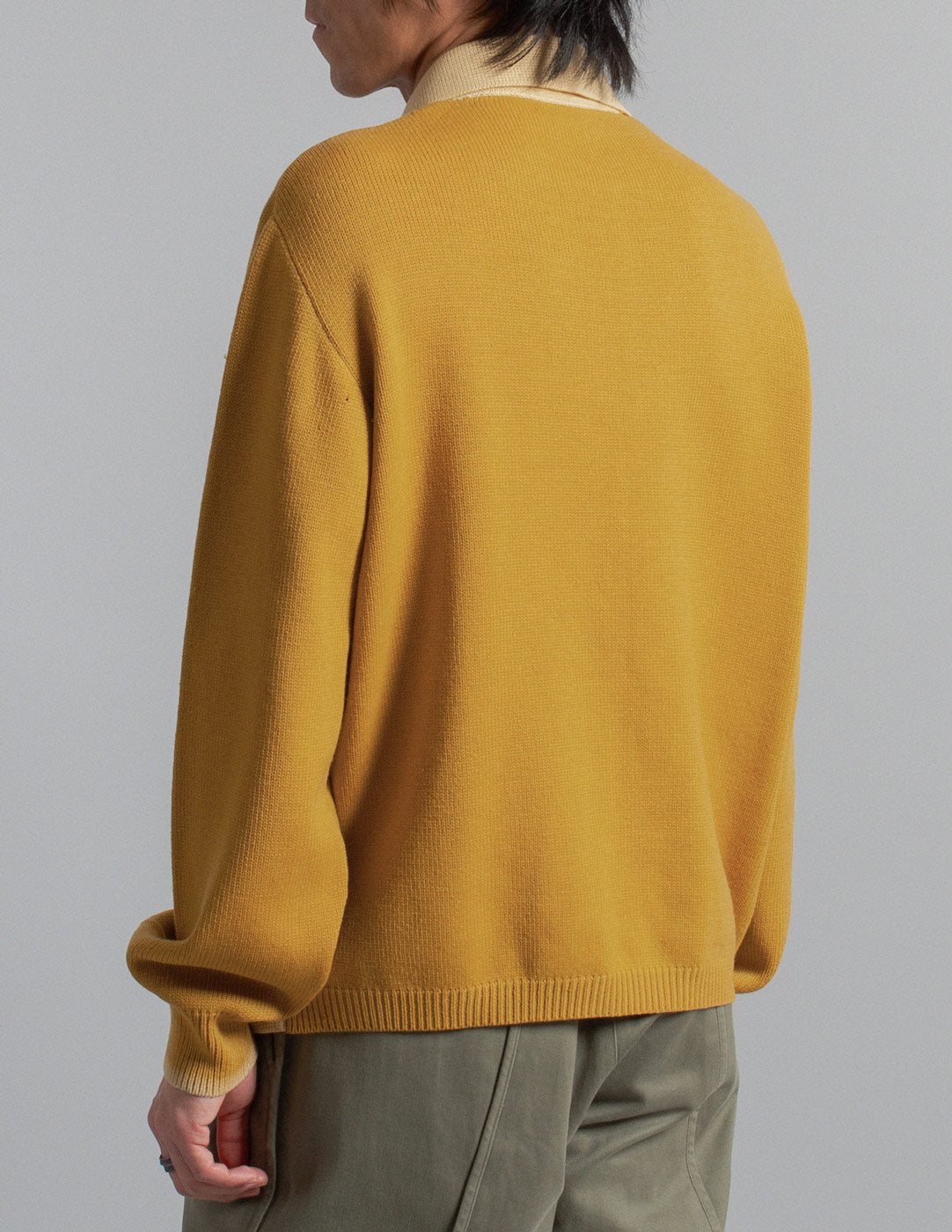 vintage mustard cable knit collared sweater back detail