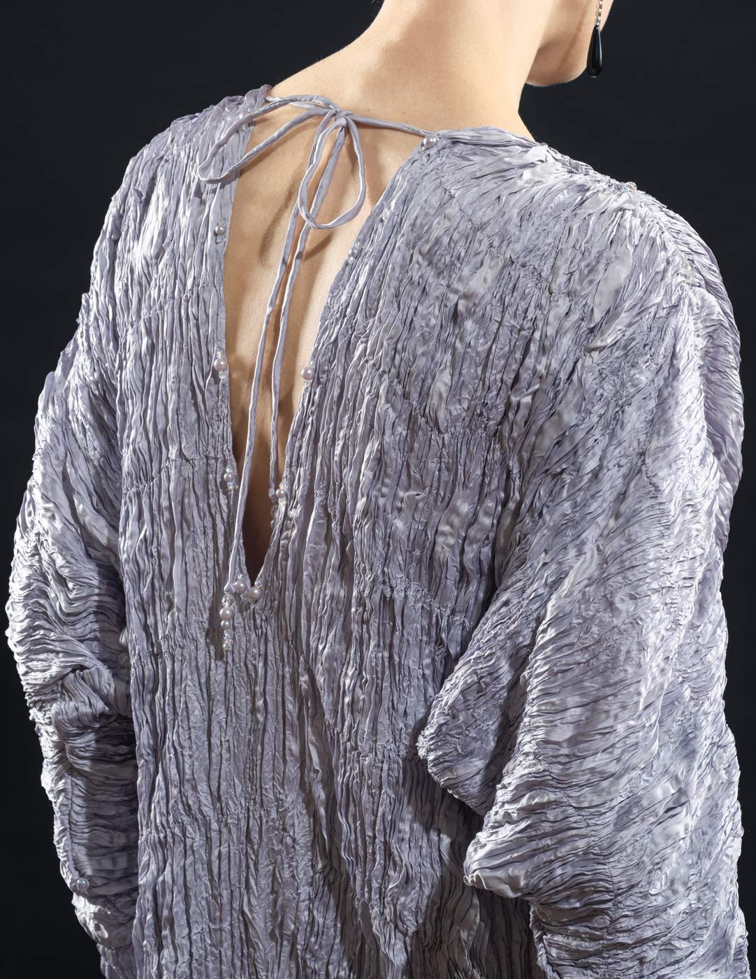 vintage iridescent lavender pleated gown detail