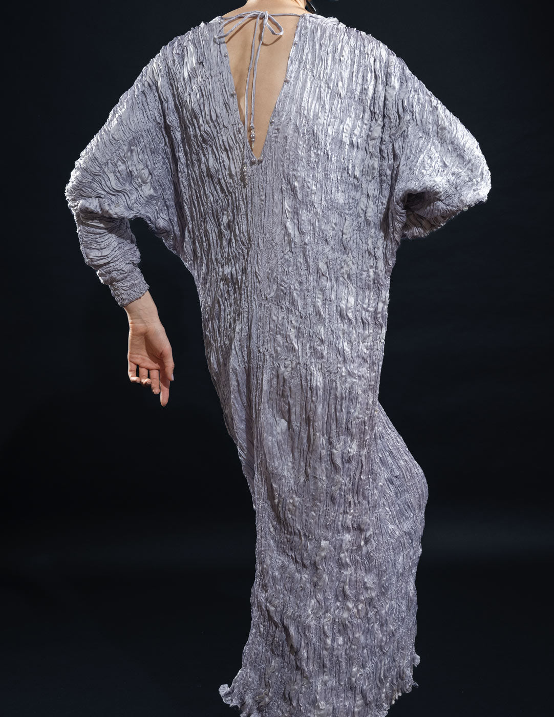 vintage iridescent lavender pleated gown back detail