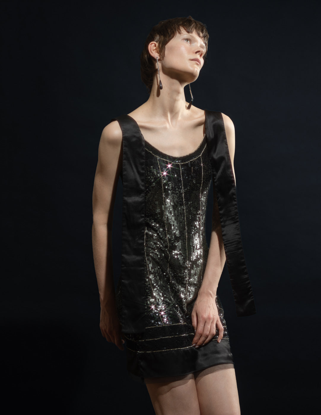 John Galliano vintage black sequined ribbon dress