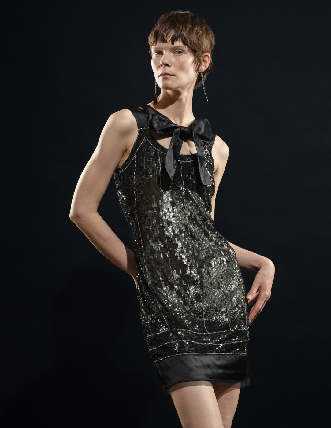 John Galliano vintage black sequined ribbon dress