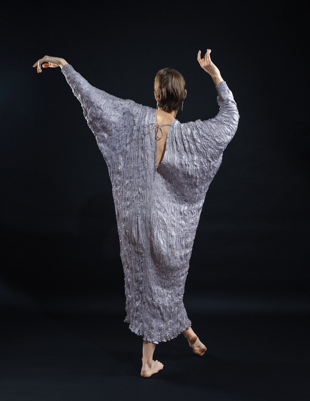 vintage iridescent lavender pleated gown back view