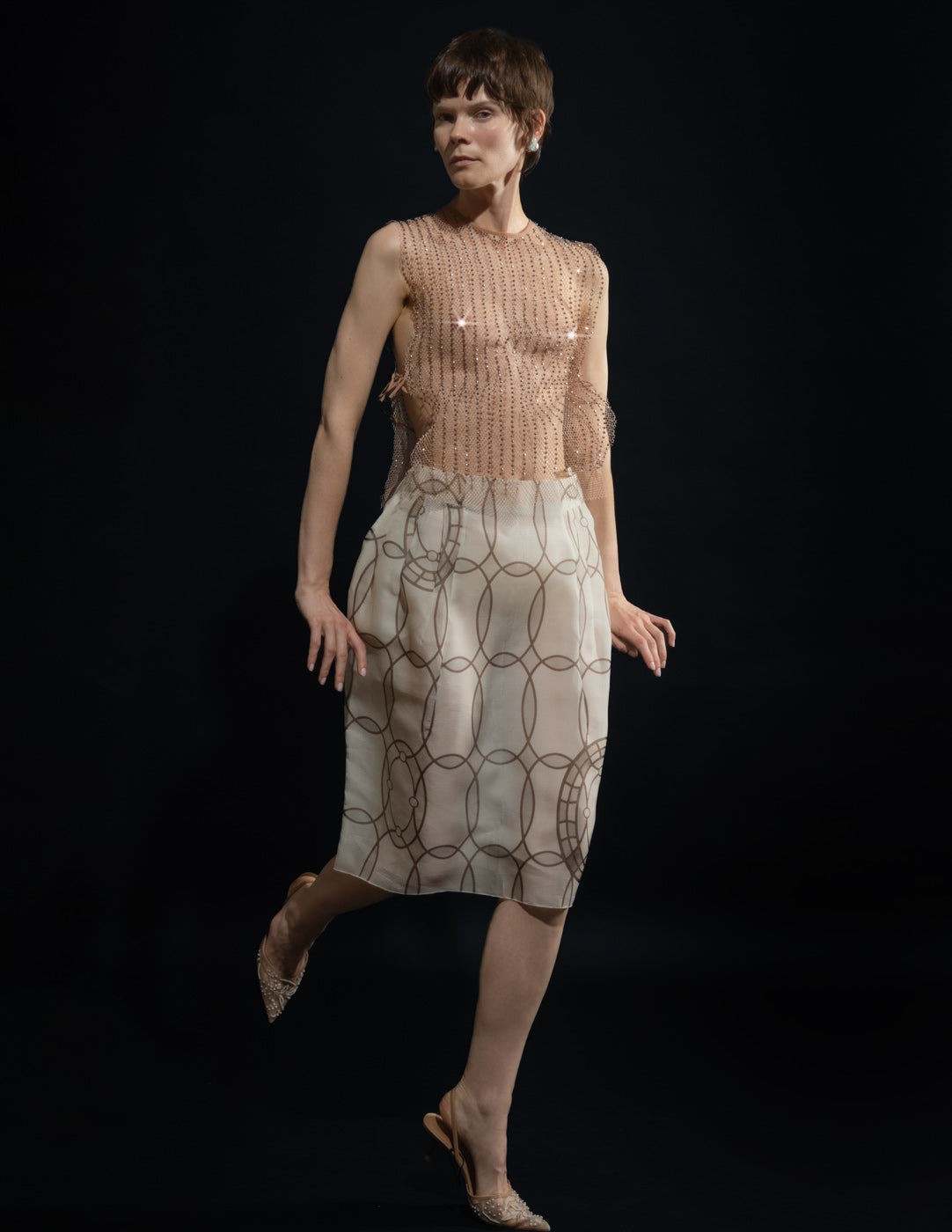 graphic circle silk bubble skirt