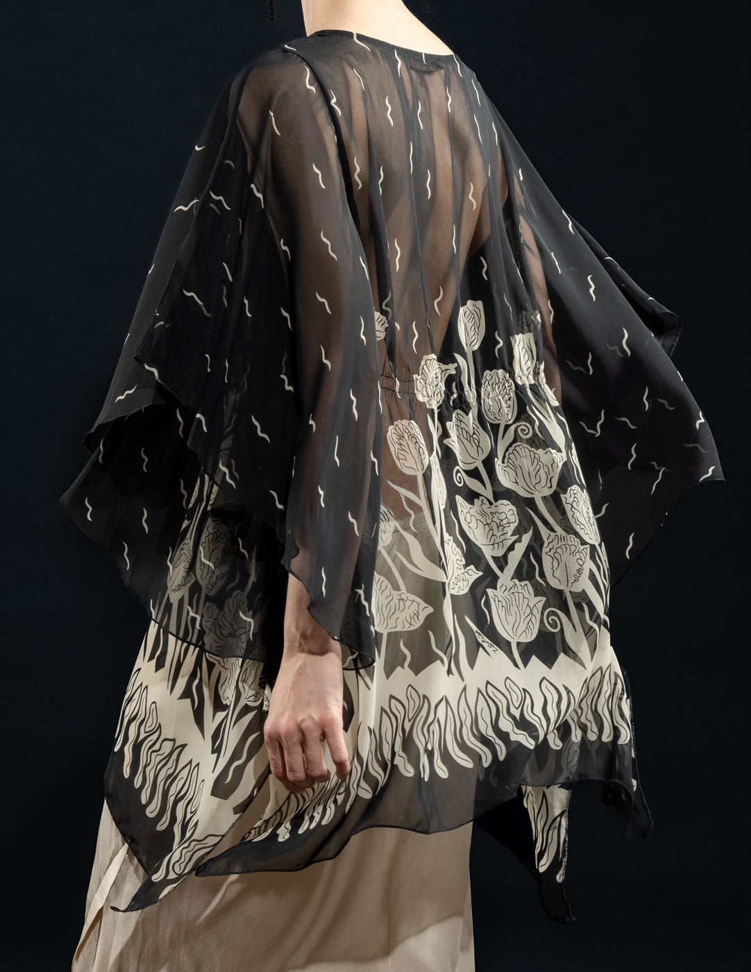 Zandra Rhodes vintage floral printed silk kaftan top back detail