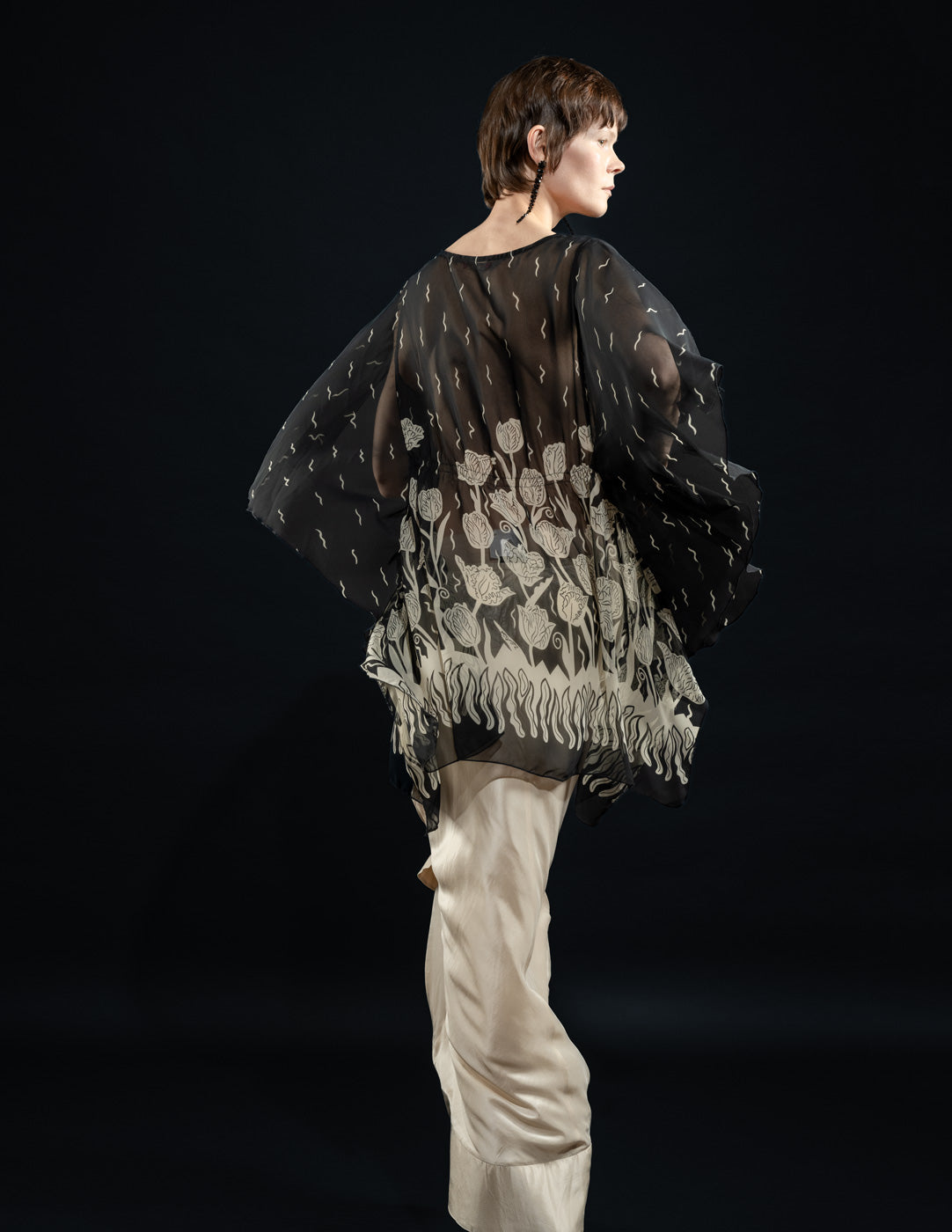 Zandra Rhodes vintage floral printed silk kaftan top back view