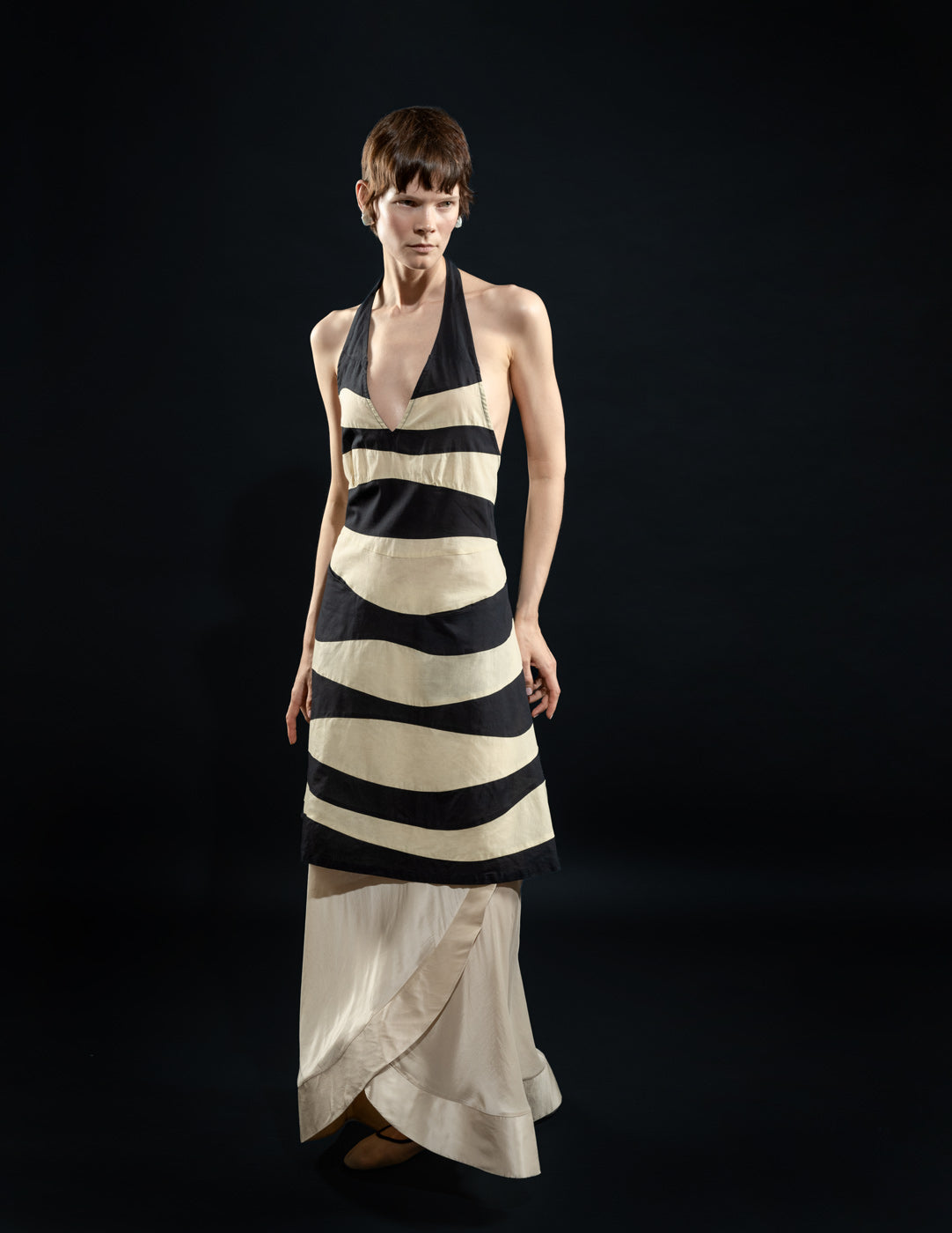 Sybilla vintage striped cotton linen halter dress